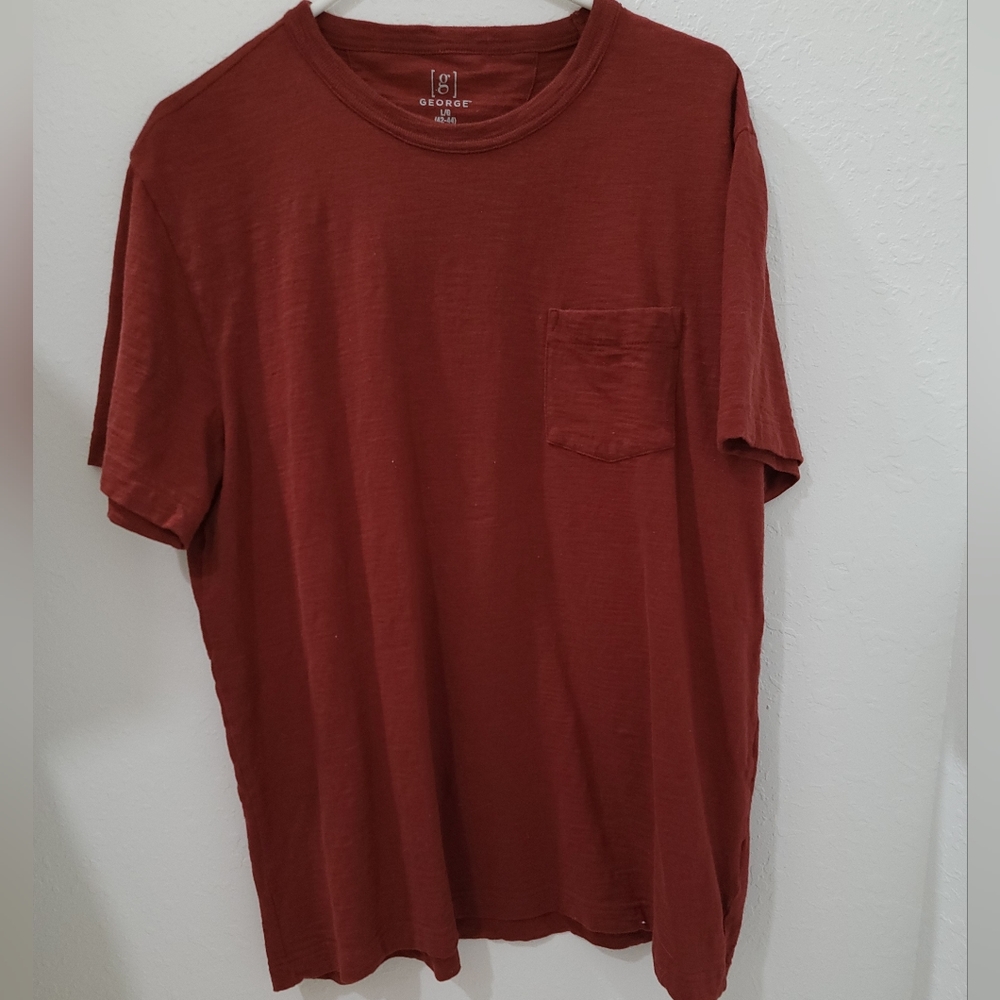 Red men's short sleeve shirt with pocket